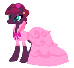 Size: 539x495 | Tagged: safe, artist:selenaede, artist:unicornsmile, imported from derpibooru, fizzlepop berrytwist, tempest shadow, pony, unicorn, alternate hairstyle, base used, broken horn, clothes, dress, ear piercing, earring, female, horn, jewelry, mare, piercing, pink dress, pretty pretty tempest, scar, simple background, solo, white background