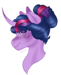 Size: 902x1111 | Tagged: safe, artist:califrank, imported from derpibooru, twilight sparkle, pony, curved horn, female, hair bun, horn, mare, profile, simple background, solo, transparent background