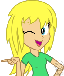 Size: 600x710 | Tagged: safe, artist:amgiwolf, imported from derpibooru, oc, oc only, oc:jenny, equestria girls, bust, clothes, equestria girls-ified, eyelashes, female, one eye closed, open mouth, simple background, smiling, solo, transparent background, wink