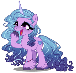 Size: 1350x1300 | Tagged: safe, artist:gihhbloonde, imported from derpibooru, izzy moonbow, pony, unicorn, eyelashes, female, g4, g5, g5 to g4, mare, open mouth, simple background, solo, transparent background, unshorn fetlocks