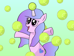 Size: 1280x960 | Tagged: safe, artist:greenhoof, imported from derpibooru, izzy moonbow, pony, unicorn, spoiler:g5, apple rain, ball, female, g5, horn, horn guard, horn impalement, hornball, izzy's tennis ball, majestic as fuck, mare, solo, starry eyes, tennis ball, that pony sure does love tennis balls, vector, wingding eyes