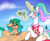 Size: 779x637 | Tagged: safe, artist:polymercorgi, imported from derpibooru, princess celestia, oc, oc:beach grass, earth pony, pony, between dark and dawn, clothes, cocktail, hawaiian shirt, magic, male, no pupils, ponytail, shirt, stallion, telekinesis