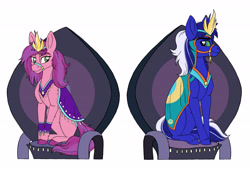 Size: 6564x4445 | Tagged: safe, artist:celestial-rainstorm, imported from derpibooru, oc, oc only, oc:mythic dream, oc:night hunter, saddle arabian, absurd resolution, simple background, throne, white background