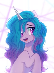 Size: 1398x1900 | Tagged: safe, artist:maybeweed, imported from derpibooru, izzy moonbow, pony, unicorn, cute, female, g5, izzybetes, mare, open mouth, raised hoof, solo