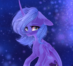 Size: 2097x1910 | Tagged: safe, artist:maybeweed, imported from derpibooru, princess luna, alicorn, pony, chest fluff, female, floppy ears, mare, s1 luna, solo, starry background