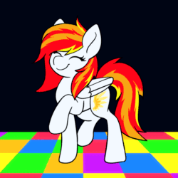 Size: 1000x1000 | Tagged: safe, artist:scarlet-spectrum, imported from derpibooru, oc, oc only, oc:diamond sun, pegasus, pony, animated, commission, cute, dancing, eyes closed, female, gif, mare, ocbetes, simple background, smiling, solo, ych result