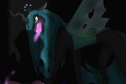 Size: 1000x667 | Tagged: safe, artist:dangel-demon, imported from derpibooru, queen chrysalis, changeling, changeling queen, changeling feeding, female, sharp teeth, solo, teeth