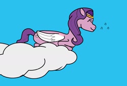 Size: 1970x1341 | Tagged: safe, artist:ksldrdpl, imported from derpibooru, pipp petals, pegasus, pony, spoiler:g5, spoiler:g5 movie, cloud, eyes closed, female, g5, g5 movie, happy, mane, music notes, on a cloud, pipp, solo, tail, wings