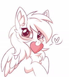 Size: 2676x2972 | Tagged: safe, artist:pesty_skillengton, imported from derpibooru, oc, oc only, oc:pestyskillengton, pegasus, pony, chest fluff, ear fluff, heart, heart eyes, looking at you, mouth hold, smiling, solo, wingding eyes