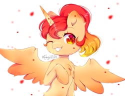Size: 2000x1535 | Tagged: safe, artist:emy12126, artist:emyjk, imported from derpibooru, oc, oc only, alicorn, anthro, pony, cute, grin, one eye closed, pegasister, smiling, solo, spread wings, sunlight, sunny, wings, wink