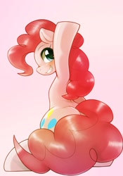 Size: 1430x2048 | Tagged: safe, artist:kurogewapony, imported from derpibooru, pinkie pie, earth pony, pony, bipedal, cute, diapinkes, looking at you, looking back, looking back at you, profile, solo