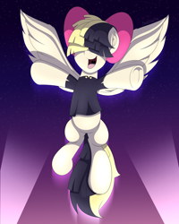 Size: 2400x3000 | Tagged: safe, artist:aarondrawsarts, imported from derpibooru, songbird serenade, pegasus, pony, my little pony: the movie, commission, commissioner:reversalmushroom, female, frog (hoof), mare, smiling, solo, spotlight, spread wings, underhoof, wings