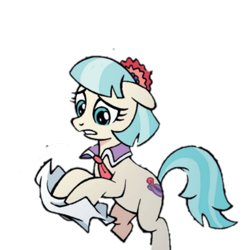 Size: 1024x1024 | Tagged: safe, artist:sara pitre-durocher, idw, imported from derpibooru, coco pommel, pony, adorable distress, background removed, cute, friendship in disguise, napkin, simple background, solo, transparent background, worried