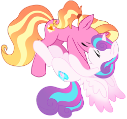 Size: 11151x10493 | Tagged: safe, artist:ejlightning007arts, imported from derpibooru, imported from ponybooru, luster dawn, princess flurry heart, alicorn, pony, unicorn, the last problem, base used, duo, eyes closed, female, flurrydawn, kissing, lesbian, older, older flurry heart, ponytail, shipping, simple background, spread wings, transparent background, vector, wings