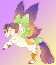 Size: 1390x1619 | Tagged: safe, artist:seffiron, imported from derpibooru, oc, oc only, oc:shimmering tales, alicorn, pony, colored wings, magical lesbian spawn, multicolored wings, offspring, parent:captain celaeno, parent:twilight sparkle, solo, tail feathers, wings