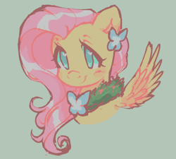 Size: 742x668 | Tagged: safe, artist:fluttershyes, imported from derpibooru, fluttershy, butterfly, pegasus, pony, blushing, bust, clothes, cute, cutie mark accessory, dress, female, gala dress, green background, heart eyes, mare, no pupils, portrait, shyabetes, simple background, smiling, solo, three quarter view, wingding eyes