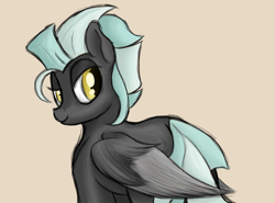 Size: 1860x1380 | Tagged: safe, artist:ahorseofcourse, thunderlane, pegasus, pony, /mlp/, beige background, drawthread, female, lidded eyes, lightningroad, looking back, mare, rule 63, simple background, smiling, solo