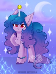 Size: 750x1000 | Tagged: safe, artist:tresmariasarts, imported from derpibooru, izzy moonbow, pony, unicorn, spoiler:g5, spoiler:g5 movie, chest fluff, female, g5, g5 movie, horn, horn impalement, hornball, looking at you, mare, moon, solo, tennis ball, unshorn fetlocks