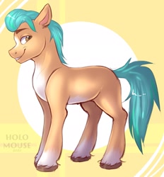 Size: 1899x2048 | Tagged: safe, artist:mouseholo, imported from derpibooru, hitch trailblazer, earth pony, pony, spoiler:g5, g5, looking at you, male, simple background, smiling, smiling at you, solo, solo male, stallion, unshorn fetlocks