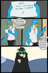 Size: 2000x3000 | Tagged: safe, artist:axelferdinan, artist:beholdervee, imported from derpibooru, gallus, sandbar, anthro, clothes, comic, female, furry, gay, male, male to female, rule 63, sandbank, straight, sweatband, trenchcoat