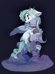 Size: 2914x3904 | Tagged: safe, artist:taneysha, imported from derpibooru, oc, oc only, pegasus, pony, female, flower, flower in hair, leg warmers, mare, objectification, open mouth, petrification, solo, transformation