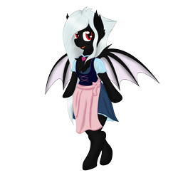 Size: 4000x4000 | Tagged: safe, artist:maledict, imported from derpibooru, oc, oc:midnight ruby, bat pony, semi-anthro, bat pony oc, bat wings, bipedal, chest fluff, clothes, dirndl, dress, fangs, jewelry, necklace, red eyes, spread wings, standing, standing on two hooves, wings