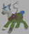 Size: 1000x1186 | Tagged: safe, artist:evvyenvy, imported from derpibooru, oc, oc only, oc:outlook grim, earth pony, pony, fallout equestria, bandaged leg, blue mane, clothes, gray coat, green eyes, holotape, jacket, jumpsuit, leather jacket, leather straps, male, pipbuck, robotic arm, simple background, solo, stable-tec, tied mane, vault suit