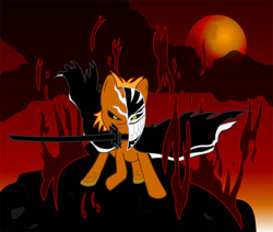 Size: 800x677 | Tagged: safe, artist:balister, imported from derpibooru, pony, action pose, bankai, bleach (manga), kurosaki ichigo, looking at you, ponified, solo, sword, weapon