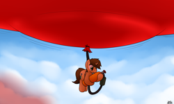 Size: 3440x2060 | Tagged: safe, artist:the-furry-railfan, imported from derpibooru, oc, oc only, oc:bobby seas, unicorn, balloon, carrying, cloud, cloudy, floating, helium tank, hose, inflation, p 235, string