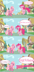 Size: 1687x3555 | Tagged: safe, artist:vector-brony, imported from derpibooru, pinkie pie, pinkie pie (g3), earth pony, pony, too many pinkie pies, comic, female, g3, g3 to g4, g4, generation leap, mare, mistaken identity, ponyville