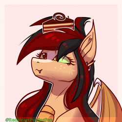 Size: 1920x1920 | Tagged: safe, artist:redheartponiesfan, imported from derpibooru, oc, oc only, bat pony, pony, cake, female, food, mare, solo