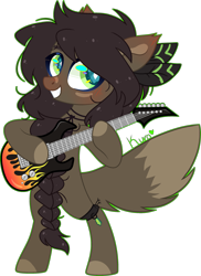 Size: 2174x2979 | Tagged: safe, artist:kurosawakuro, imported from derpibooru, oc, oc only, oc:mishka, earth pony, pony, base used, bipedal, guitar, high res, musical instrument, simple background, solo, transparent background