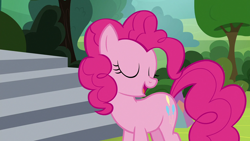 Size: 1920x1080 | Tagged: safe, imported from derpibooru, screencap, pinkie pie, earth pony, pony, horse play, eyes closed, female, open mouth, solo