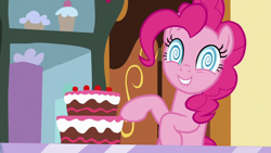 Size: 1920x1080 | Tagged: safe, imported from derpibooru, screencap, pinkie pie, earth pony, pony, grannies gone wild, cake, female, food, mare, solo, swirly eyes