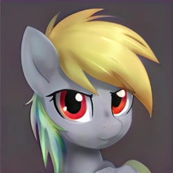 Size: 1024x1024 | Tagged: safe, artist:thisponydoesnotexist, imported from derpibooru, pony, ai content, ai generated, generator:thisponydoesnotexist, gray background, gray coat, neural network, not rainbow dash, red eyes, simple background, solo