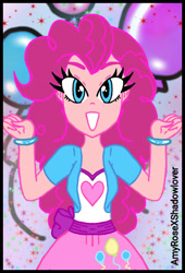 Size: 480x706 | Tagged: safe, artist:amyrosexshadowlover, imported from derpibooru, pinkie pie, equestria girls, balloon, bracelet, clothes, cutie mark, cutie mark on clothes, eyelashes, female, grin, jewelry, skirt, smiling, solo