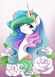 Size: 1352x1890 | Tagged: safe, artist:nekoshiei, imported from derpibooru, princess celestia, alicorn, pony, my little pony: the manga, spoiler:manga3, female, flower, looking at you, mare, my little pony: the manga volume 3, solo