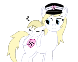 Size: 500x400 | Tagged: safe, anonymous artist, imported from ponybooru, oc, oc only, oc:aryanne, oc:luftkrieg, earth pony, pegasus, pony, hat, nazi, ponies riding ponies, riding, sleeping, swastika