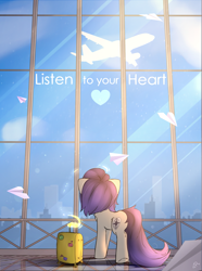 Size: 1193x1600 | Tagged: safe, artist:radioaxi, artist:reterica, imported from derpibooru, oc, oc only, earth pony, pony, unicorn, airbus, airbus a320, luggage, plane, silhouette, solo, suitcase