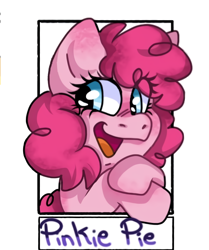 Size: 734x876 | Tagged: safe, alternate version, artist:_julianaf06_, imported from derpibooru, pinkie pie, earth pony, pony, bust, eye clipping through hair, eyelashes, female, mare, open mouth, smiling, solo