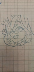 Size: 480x1024 | Tagged: safe, artist:mi_kxse, imported from derpibooru, oc, oc only, oc:ero-bee, anthro, unicorn, bust, collar, female, glasses, graph paper, hair over one eye, horn, open mouth, solo, traditional art, unicorn oc