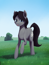 Size: 1920x2546 | Tagged: safe, artist:mrscroup, imported from derpibooru, oc, oc:sinnie, earth pony, field, green background, simple background, solo, tongue out