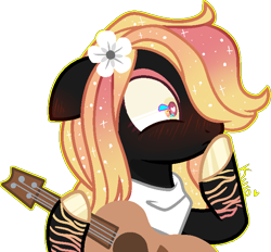 Size: 690x640 | Tagged: safe, artist:kurosawakuro, imported from derpibooru, oc, oc only, oc:bryoni, earth pony, pony, base used, female, guitar, mare, musical instrument, solo