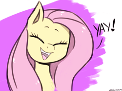 Size: 846x628 | Tagged: safe, artist:endo, imported from derpibooru, fluttershy, pony, bust, cute, eyes closed, open mouth, open smile, portrait, shyabetes, simple background, sketch, smiling, solo, yay