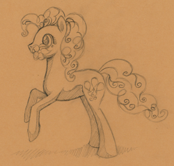 Size: 1794x1711 | Tagged: safe, artist:magical-marauder, imported from derpibooru, pinkie pie, earth pony, pony, female, flower, flower in mouth, mare, monochrome, mouth hold, rearing, sketch, solo, traditional art