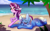 Size: 1920x1188 | Tagged: safe, artist:elektra-gertly, imported from derpibooru, starlight glimmer, trixie, pony, unicorn, beach, blushing, colored hooves, duo, female, lesbian, lip bite, lying down, prone, shipping, sploot, startrix, wavy mouth