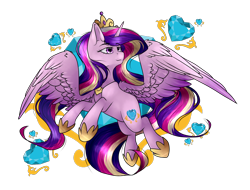 Size: 1608x1222 | Tagged: safe, artist:bladedeehunter, imported from derpibooru, princess cadance, alicorn, pony, crown, crystal heart, female, flowing mane, flowing tail, hoof shoes, horn, jewelry, purple eyes, regalia, simple background, smiling, solo, transparent background, wings
