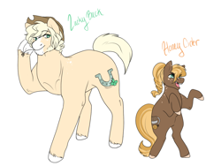 Size: 1024x768 | Tagged: safe, artist:arexstar, imported from derpibooru, oc, oc only, oc:honey cider, oc:lucky buck, earth pony, pony, female, filly, male, offspring, parent:applejack, parent:trouble shoes, parent:troubleshoes clyde, parents:troublejack, simple background, stallion, white background