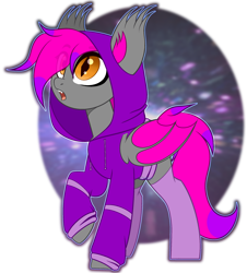 Size: 2088x2308 | Tagged: safe, artist:angel_animotr, imported from derpibooru, oc, oc only, oc:tiny taffy, bat pony, pony, bat pony oc, bat wings, clothes, cute, ear fluff, fangs, highlights, hoodie, looking up, open mouth, simple background, solo, transparent background, wings