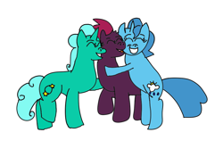 Size: 1000x666 | Tagged: safe, artist:whistle blossom, imported from derpibooru, glitter drops, spring rain, tempest shadow, pony, unicorn, cute, female, glitterbetes, group hug, hug, lesbian, polyamory, shipping, simple background, springbetes, springshadowdrops, tempestbetes, transparent background, trio